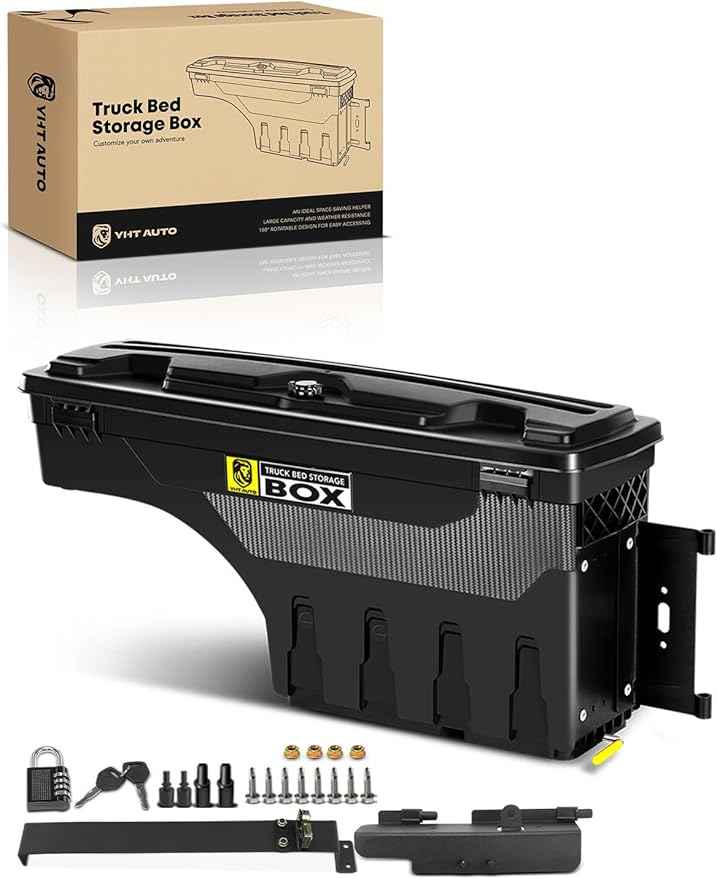 YHTAUTO Truck Bed Storage Tool Box Lockable Compatible with 1994-2002 Dodge Ram & 1980-1996 Ford F-Series & 1988-1998 Chevy GMC C/K Pickup, Passenger Side, Swing Waterproof Wheel Well ToolBox