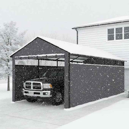 22x11 FT Heavy Duty Metal Carport with Oxford Cloth Enclosure,Reinforced Frame&Steel Roof for All-Weather Use,for Pickup Trucks,Outdoor Storage Canopy(Black)