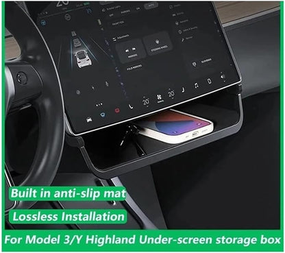 Compatible for Tesla Model Y Model 3 Highland Under Screen Storage Tray Storage Box Behind The Screen Storage Box Car Accessories(Black)