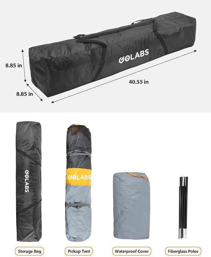Golabs Truck Bed Tent for 5-6 Ft Bed, 8-Minute Easy Setup by Pre-Assembled Design, Waterproof PU2000mm, 2-Person Portable with Extra Rainfly Cover for Camping & Outdoor, Includes Storage Bag