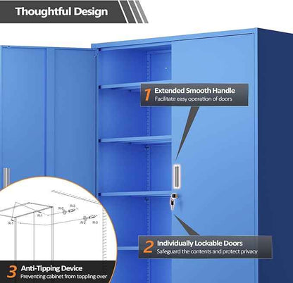 VINGLI Large Metal Storage Cabinet with 2 Doors and 5 Adjustable Shelves, Upgraded Height & Wide & Deep, 43''W x 20''D x 72''H, Oversized Garage Storage Cabinet with Wheels and Locks (Blue)