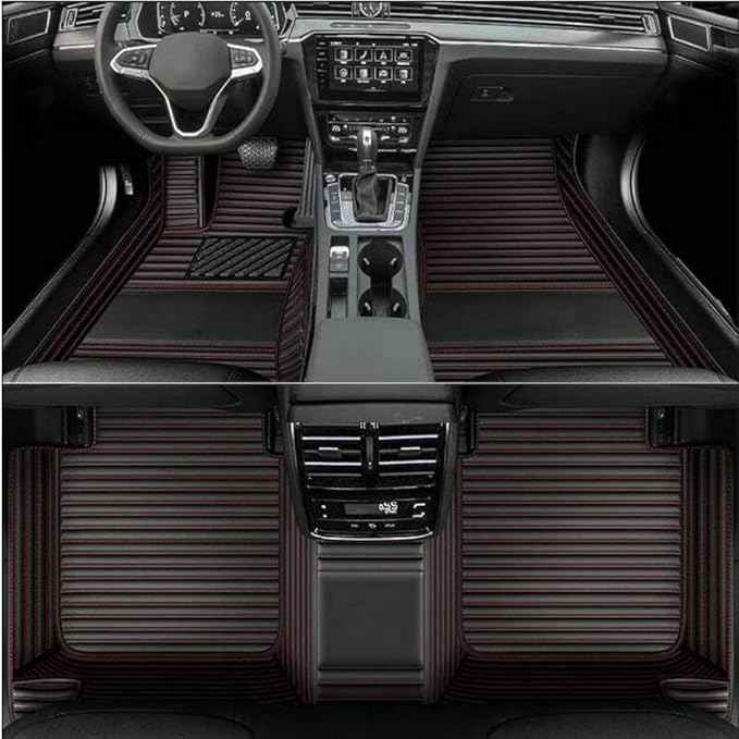 MAEVEN Customized Leather car Floor mats Suitable for 99% of car Models All-Weather Protection Waterproof Anti Slip Men's Women's car Liners (Black red Stripes)