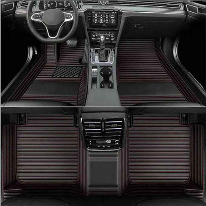 MAEVEN Customized Leather car Floor mats Suitable for 99% of car Models All-Weather Protection Waterproof Anti Slip Men's Women's car Liners (Black red Stripes)
