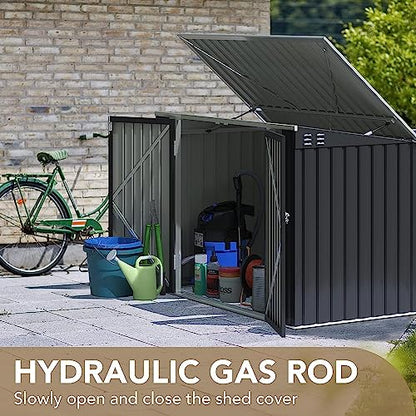 Outdoor Storage Shed 5.8 x 3.3 FT Metal Trash Shed Waterproof Outside Storage with Lid Chain Hydraulic Gas Rod for Trash Can Weeding Tools