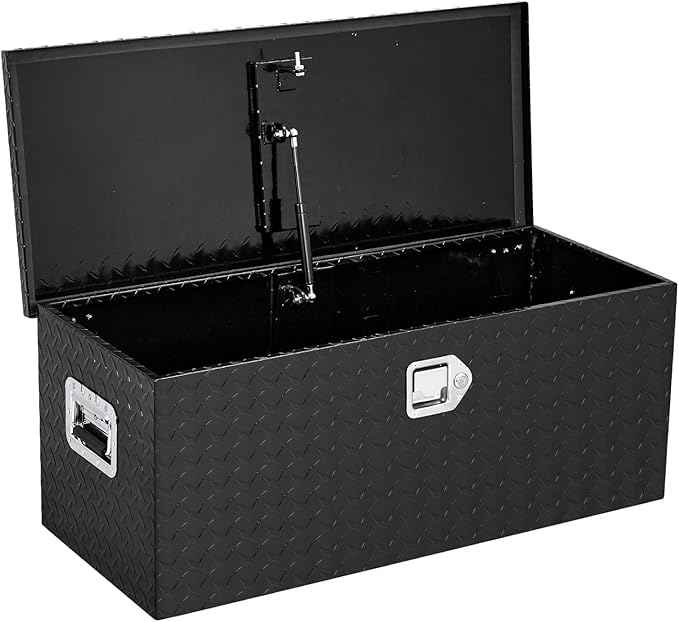 36 in Truck Bed Tool Box, Heavy Duty Aluminum Diamond Plate ToolBox for Pick Up Truck RV Trailer, Trailer Toolbox Storage with Side Handle, Lock and Keys, Black