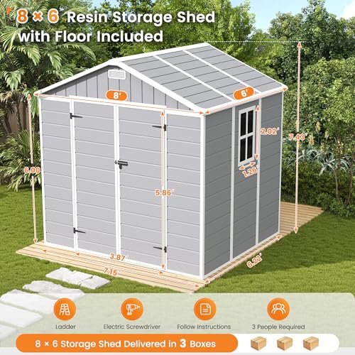 Resin Storage Shed 8 x 6 FT Plastic Outdoor Shed with Lockable Door