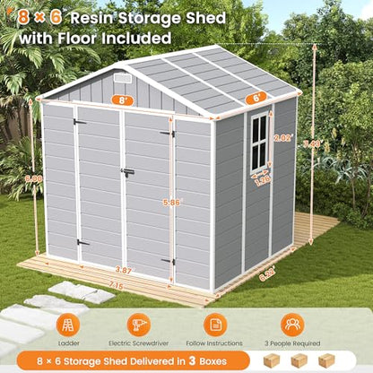 Resin Storage Shed 8 x 6 FT Plastic Outdoor Shed with Lockable Door