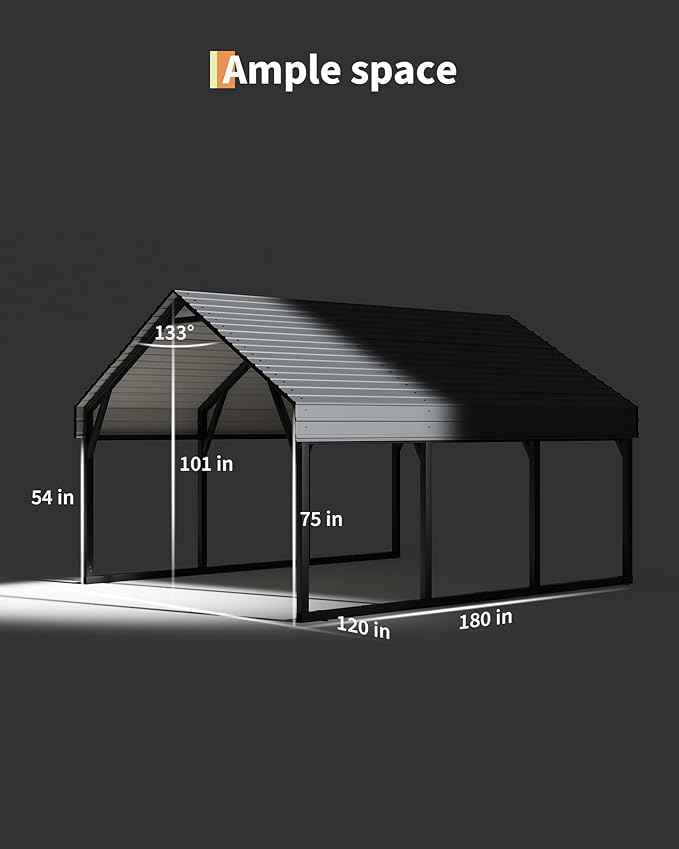 10 x 15 FT Metal Carport, Heavy Duty Carports Reinforced Frame and Steel Roof, All-Weather Shelter Canopy for Pickups, Boats, Cars, and Tractors