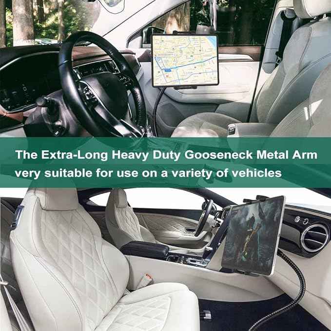 Car Seat Rail Floor Tablet Mount Truck Vehicle Holder for 4-13" Tablet & Phone, Heavy Duty 19.7 inch Gooseneck Arm Holder for iPad Pro 12.9 11 Air Mini, Samsung Tab, Galaxy Z Fold 4, iPhone