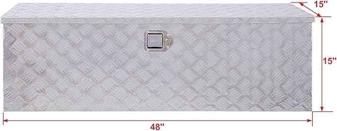 48 Inch Truck Tool Box, Waterproof HeavyDuty Aluminum Tool Box With Lock And Keys, 5 Bar Tread Wide Utility Toolbox For Pick Up Truck Bed Rv Organizer Trailer, 48x15x15inch