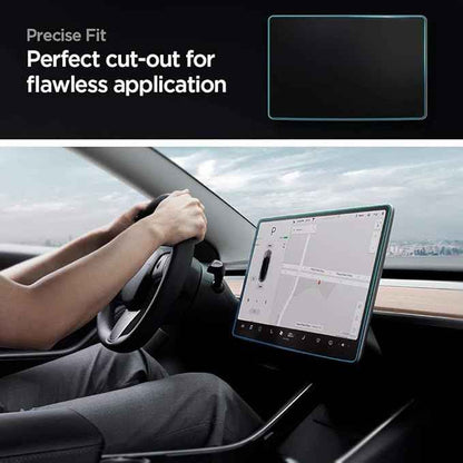 Spigen Tempered Glass Screen Protector [GlasTR EZ FIT] Designed for Tesla Model 3 (2023-2017), Tesla Model Y (2025-2020) 15 inch Dashboard Touchscreen - Matte/Anti Fingerprint