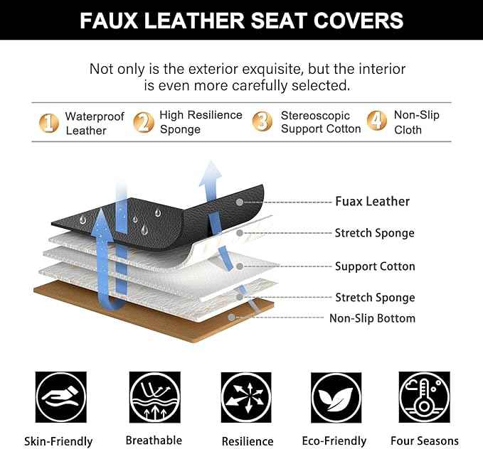 YORKNEIC Fit for Chevrolet Chevy Trax Seat Covers 2024 2025 2026 Faux Leather Waterproof Full Car Seat Covers Automotive Seat Protectors Cushions with Airbag Compatible (5 Full Set, Black & Grey)