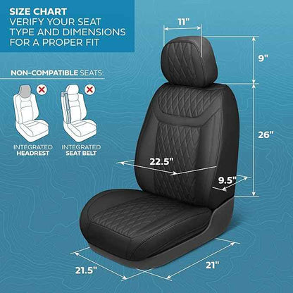 Car Seat Covers – Ranch Leatherette Faux Leather Black Seat Covers for Car – Diamond Stitched Cushioned Interior Protectors for Automotive Accessories, Trucks, SUV, Cars – Two Front Covers