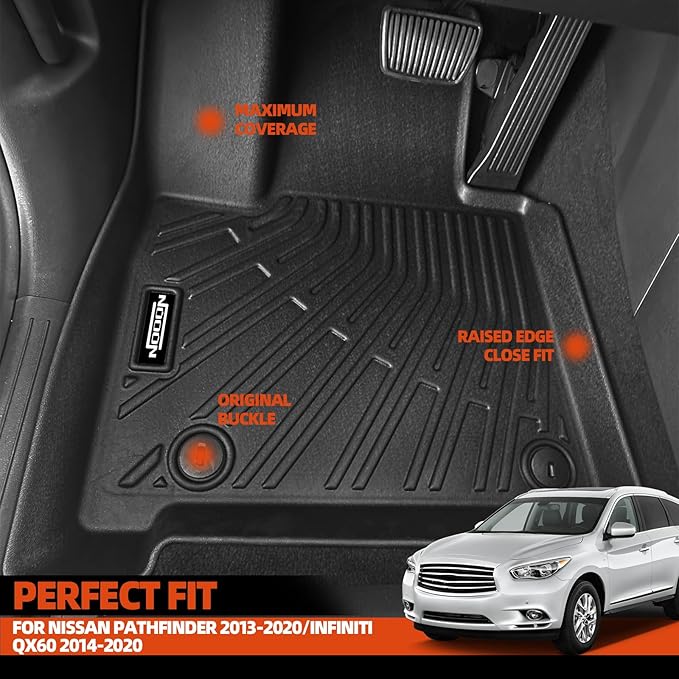 Custom Fit Floor Mats for 2013-2020 Nissan Pathfinder/2014-2020 Infiniti QX60, All Weather TPE Floor Liners with Trunk Mat & Backrest Protectors, Odorless Full Set Interior Accessories