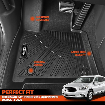 Custom Fit Floor Mats for 2013-2020 Nissan Pathfinder/2014-2020 Infiniti QX60, All Weather TPE Floor Liners with Trunk Mat & Backrest Protectors, Odorless Full Set Interior Accessories