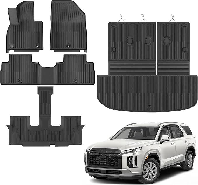 KARPAL Floor Mats Fit for Hyundai Palisade 2020-2025 (7-Seat/8-Seat), All Weather TPE Car Mats Cargo Liners Accessories, 1st & 2nd & 3rd Row & Cargo Liners