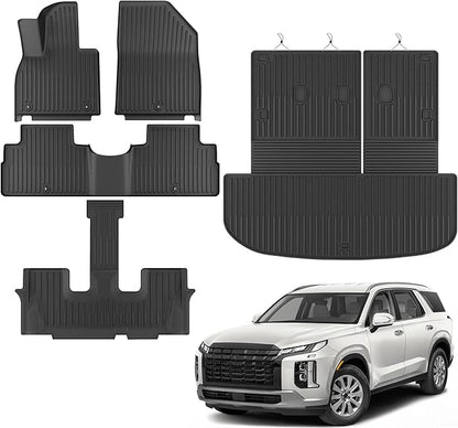KARPAL Floor Mats Fit for Hyundai Palisade 2020-2025 (7-Seat/8-Seat), All Weather TPE Car Mats Cargo Liners Accessories, 1st & 2nd & 3rd Row & Cargo Liners