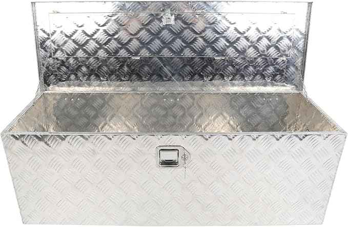 SCITOO 44 Inch Diamond Plate Truck Bed Tool Box,Heavy Duty Aluminum Crossover Storage for Most Full Size Pickups,Lockable Weatherproof Chest,Fits 44" Truck Beds,Easy Access to Load and Unload