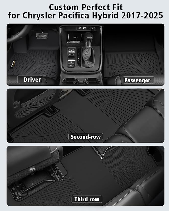 Floor Mats & Cargo Liner Custom for Chrysler Pacifica 2017-2024 2025 Hybrid 7-Seater Touring (Not for Pinnacle) All Weather TPE Rubber Trunk Mat Automotive Floor Liners for Pacifica 2025 Accessories