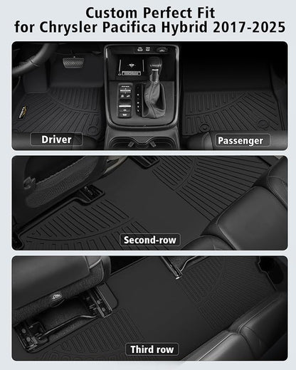 Floor Mats & Cargo Liner Custom for Chrysler Pacifica 2017-2024 2025 Hybrid 7-Seater Touring (Not for Pinnacle) All Weather TPE Rubber Trunk Mat Automotive Floor Liners for Pacifica 2025 Accessories