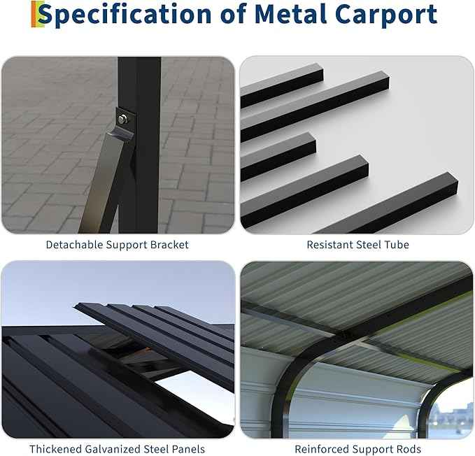 10x15 FT Metal Carport, Heavy Duty Carports Canopy with Galvanized Steel Frame & Roof, Outdoor Garage Car Port for All-Weather, Outdoor Galvanized Shelter for Car, Boats and Truck
