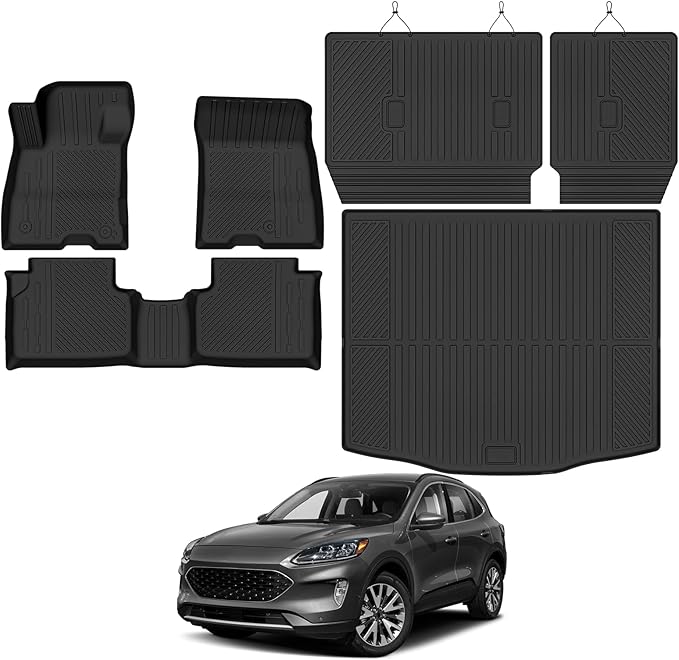 Custom Fit Floor Mats for Ford Escape Hybrid 2020-2025 2026, All Weather TPE Floor Liners with Trunk Mat & Backrest Protectors, Odorless Full Set Interior Accessories