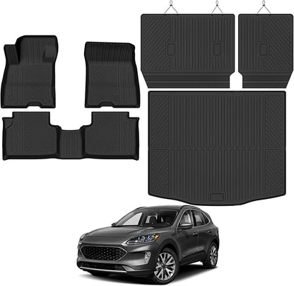 Custom Fit Floor Mats for Ford Escape Hybrid 2020-2025 2026, All Weather TPE Floor Liners with Trunk Mat & Backrest Protectors, Odorless Full Set Interior Accessories
