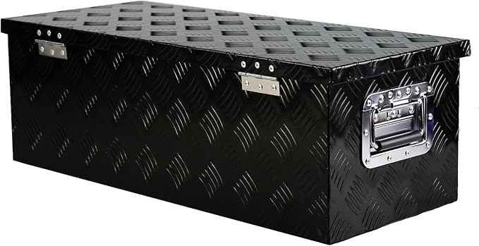 Aluminum Truck Bed Tool Box, Plate ToolBox for Pick Up Truck RV Trailer, Chest Storage Organizer with Lock and Keys, Trailer Toolbox Storage black 30 inches
