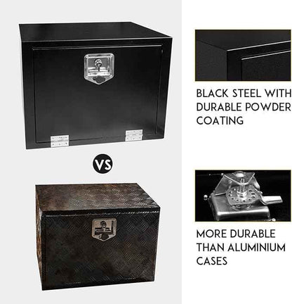24 Inch Underbody Steel Truck Tool Box with T-Handle Latch Flatbed Underbody Tool Box Storage Box for Trailer Heavy Duty Truck Bed Storage Organizer Chest Black(18” x 18” x 24”)