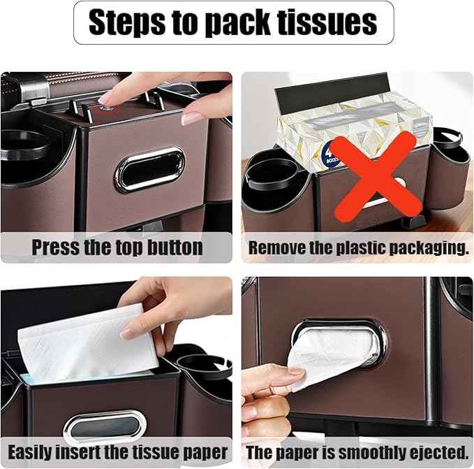 Back Seat Car Organizer,4 in 1 Multifunctional Car Back Seat Storage Box with Drink Cup Holder Tissue Box, for Hold Phone,Snacks, Drinks, Handbag-Black-2Packs