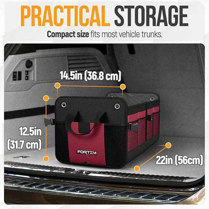 FORTEM Trunk Organizer For SUV Car Organizer and Storage, Collapsible Multi-Compartment Storage Bag Car Accessories for Women Men, 1680D Oxford, Non Slip Bottom, Adjustable Straps, Soft Cover (65L)