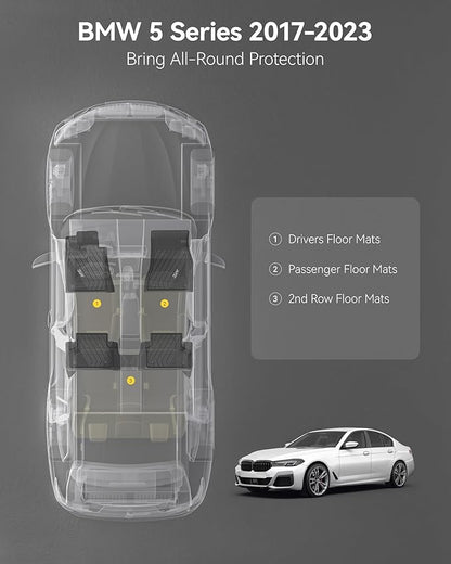 3W Floor Mats Custom Fit for 5 Series BMW 2017-2023 520i 528i 530i 540i 550i M5 G30, All Weather TPE Custom Fit Floor Liner 1st 2nd Rows BMW 5 Series Accessories Full Set Car Mats (Not for GT & 530e)