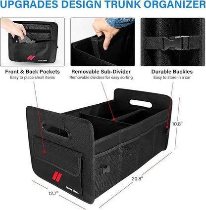 Car Trunk Organizer for Dodge Charger Durango Challenger Collapsible 2 Compartment Automotive Storage Box with Handle Non Slip Bottom Sturdy Side Walls for Dodge Accessories (Red)