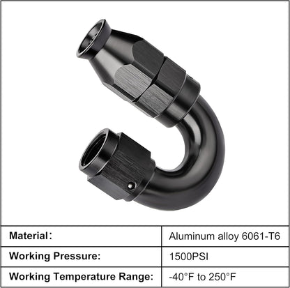 EVIL ENERGY 4AN 180 Degree PTFE One Piece Full Flow End Hose Fitting Aluminum Black