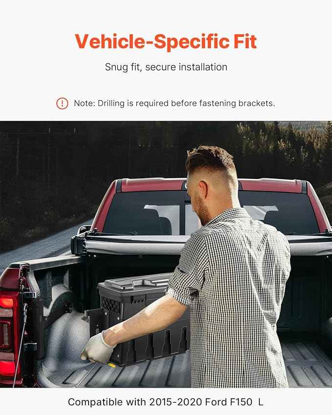 VEVOR Truck Bed Storage Box, Lockable with Password Padlock, 6.6 Gal/25 L ABS Wheel Well Tool Box, Waterproof and Durable, Compatible with Ford F-150 2015-2021, Drivers Side (Left)