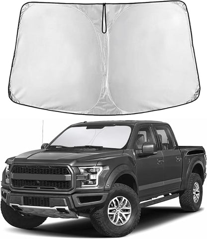 EcoNour Windshield Sun Shade Compatible for Ford F150 2015–2020 | Full-Size Pickup Front Window Sun Visor Protector | Foldable 4-Layer Sunshade | Blocks UV Rays & Keeps Your Truck Cooler