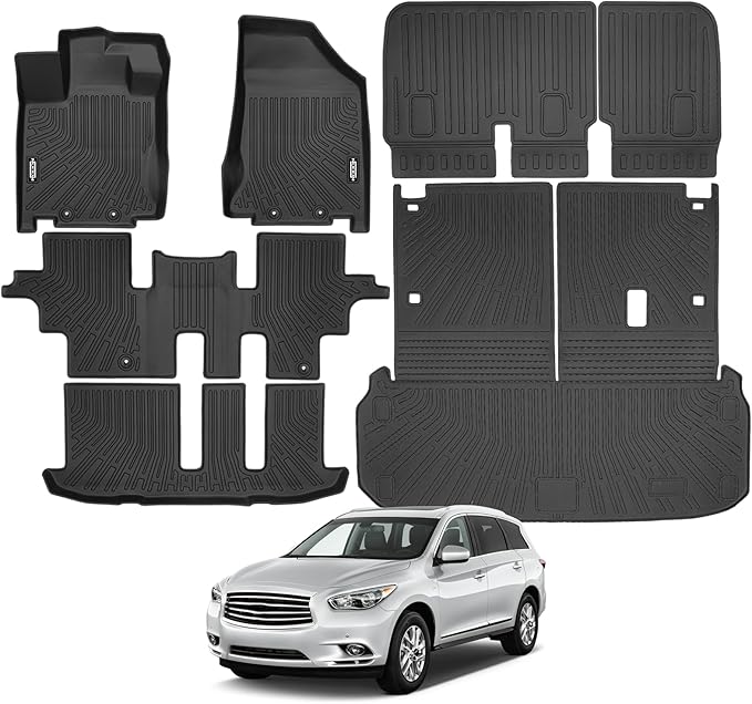 Custom Fit Floor Mats for 2013-2020 Nissan Pathfinder/2014-2020 Infiniti QX60, All Weather TPE Floor Liners with Trunk Mat & Backrest Protectors, Odorless Full Set Interior Accessories