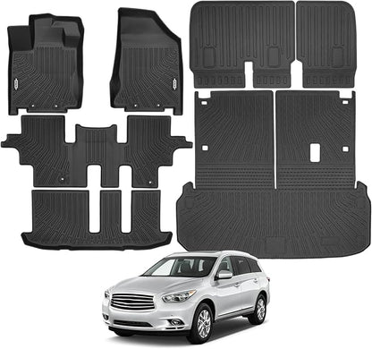Custom Fit Floor Mats for 2013-2020 Nissan Pathfinder/2014-2020 Infiniti QX60, All Weather TPE Floor Liners with Trunk Mat & Backrest Protectors, Odorless Full Set Interior Accessories