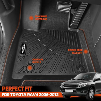 Custom Fit Floor Mats for Toyota RAV4 2006-2012, All Weather TPE Floor Liners with Trunk Mat, Odorless Full Set Interior Accessories