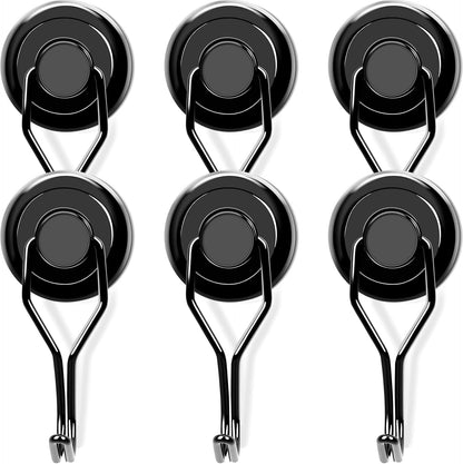 MIKEDE 110 LBS Black Magnetic Hooks, 6 Pack Swivel Swing Magnet Hooks Heavy Duty, Strong Neodymium Magnets Hanger for Hanging, Grill, Cruise Cabins - 32mm(1.26in) in Diameter