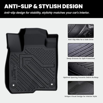 LASFIT Floor Mats for Honda Civic Hybrid Sedan 2025 2026 & Hybrid Hatchback 2025 2026, All Weather TPE Custom Fit Car Floor Liner, 1st & 2nd Row, Black