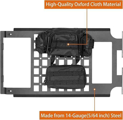 Hooke Road Front Overhead MOLLE Panel w/Pouches Roof Cargo Rack Storage Bag for 2018-2026 Jeep Wrangler JL & Gladiator JT 2/4 Doors (Hardtop Only)