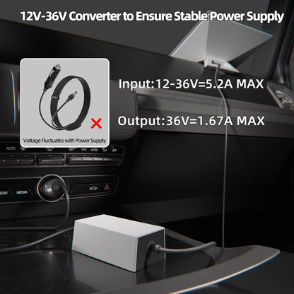 DAIERTEK Starlink Mini Adapter, 36V 1.67A Output, 12V-36V Input, Black, 19 AWG Power Cord, Car Charger, Waterproof, Portable