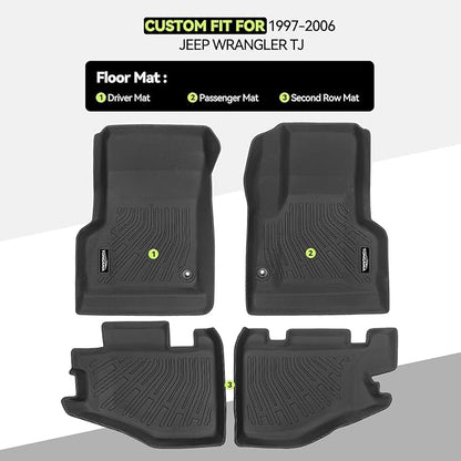 Tongama-Floor Mats for 1997-2006 Jeep Wrangler TJ, All Weather TPE Floor Liners Protectors for Jeep Wrangler TJ Interior Accessories