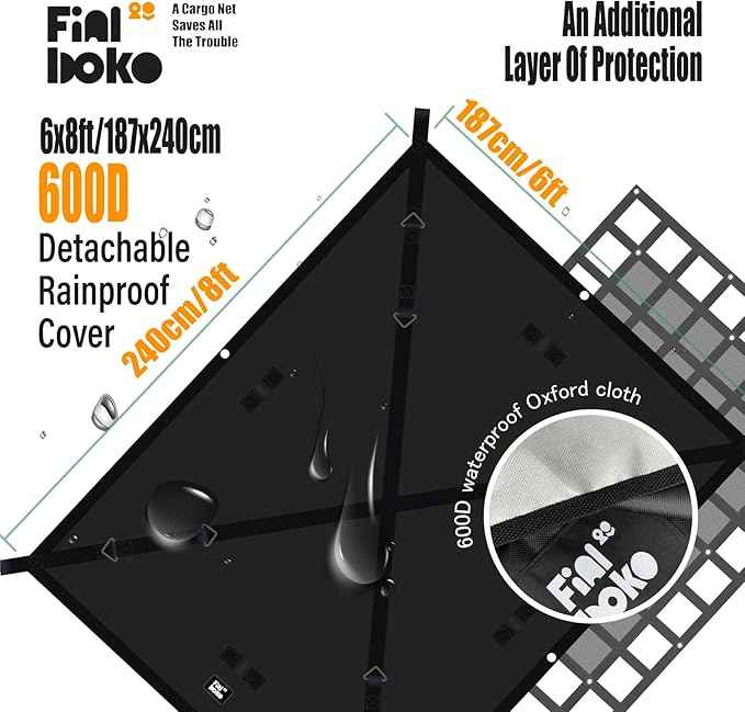 Heavy Duty Cargo Net for Pickup Truck Bed,(4.8'x 6'-1200lbs) Gladiator Cargo Net with 6'x 8' Truck Bed Tarp,Weatherproof Cargo Cover Suitable for Daily Full Load of Pickup