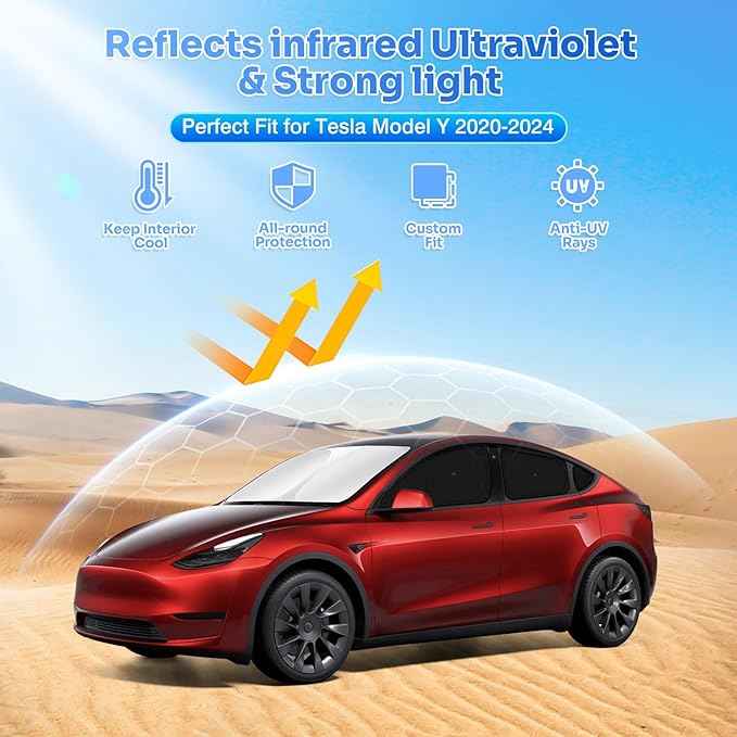 Upgraded Window Shades for 2020-2024 Tesla Model Y Accessories with Suction Cups Windshield Sun Shade Side Rear Window Covers Sunshade Sun Shield Privacy Protection for Camping Black 8PCS