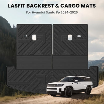 Lasfit Cargo Mat & Backrest Mats for Hyundai Santa Fe 2026 2025 2024 (Fit Gas & Hybrid), All Weather TPE Custom Fit Car Mats Trunk Mats Cargo Liners Accessoires, Black