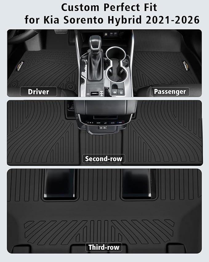 Floor Mats Fit for Kia Sorento Hybrid 2021-2025 2026 (PHEV&HEV) Trunk Mat with Backrest Mat All Weather TPE Rubber Cargo Liner Back Seat Protector Full Set for Sorento 2025 Plug-in Hybrid Accessories