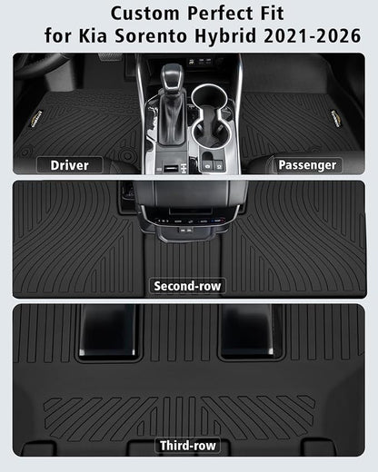Floor Mats Fit for Kia Sorento Hybrid 2021-2025 2026 (PHEV&HEV) Trunk Mat with Backrest Mat All Weather TPE Rubber Cargo Liner Back Seat Protector Full Set for Sorento 2025 Plug-in Hybrid Accessories