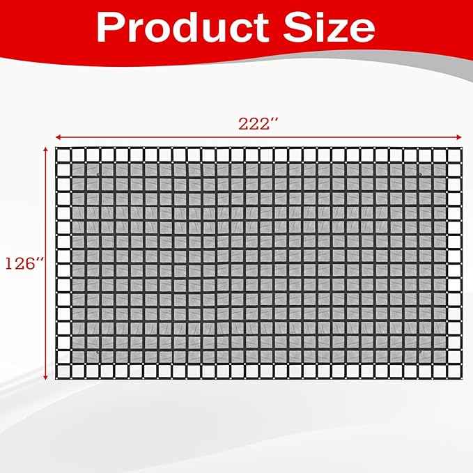 Heavy Duty 126" x 222" Truck Bed Cargo Net with Adjustable Cam Buckles & S-Hooks & Cross Strap,10.5' x 18.5' Cargo Net with 1500LBS Capacity for Pickup Truck Bed Trailer SUV Jeeps